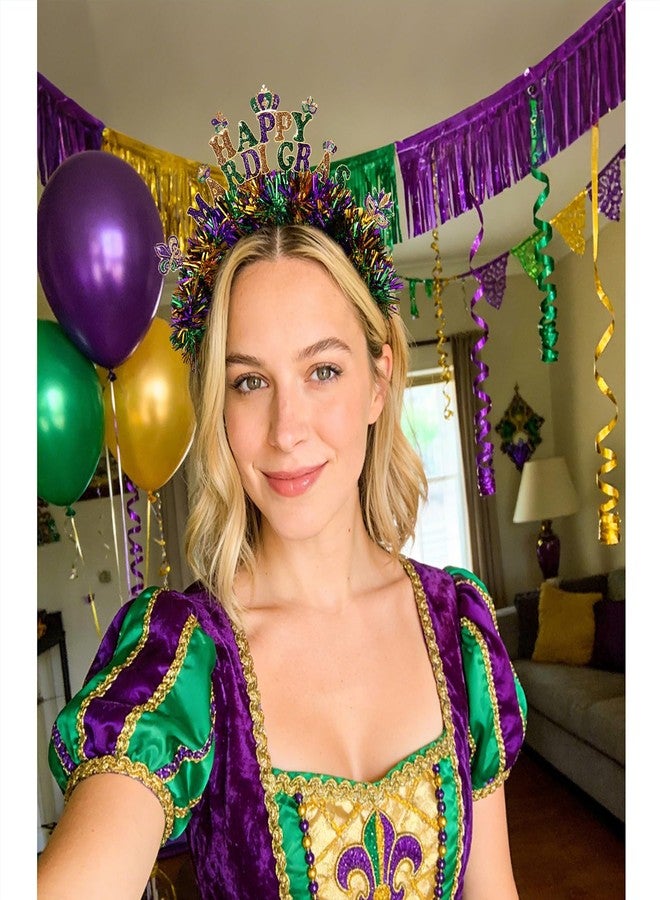 BVGA Mardi Gras Headband for Women Metal Tinsel Wrapped Glitter Mask Fleur De Lis Headpiece Mardi Gras Carnival Parade Party Decorations Outfits Gifts for Fat Tuesday - Image 2